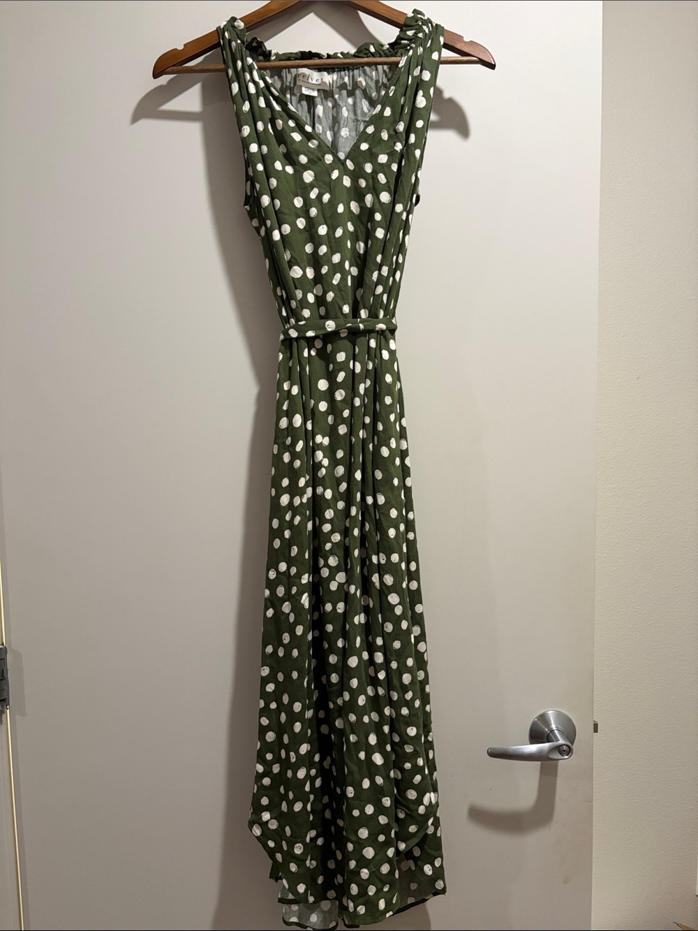 Polka Dot V-Neck Maxi Dress in Olive Green from Velvet brand